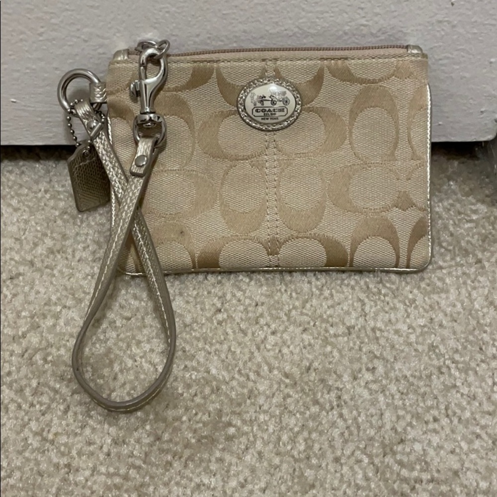 Beige & Gold Coach Wristlet
